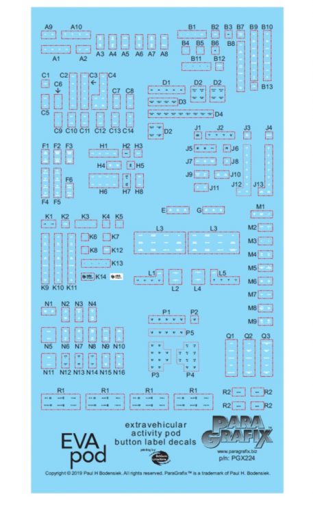 Paragrafix 1/8 Scale EVA Pod Button Labels Decals PGX224