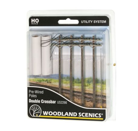 Woodland Scenics HO Scale Double Crossbar Pre-Wired Poles US2266