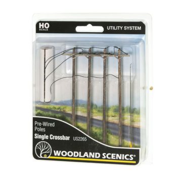 Woodland Scenics HO Scale Single Crossbar Pre-Wired Poles US2265