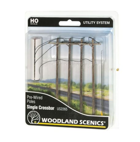 Woodland Scenics HO Scale Single Crossbar Pre-Wired Poles US2265