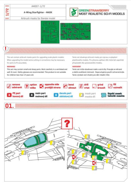 Green Strawberry 1/72 Star Wars A-Wing Starfighter Mask for BANDAI GSW-AM7 Instructions Page 1