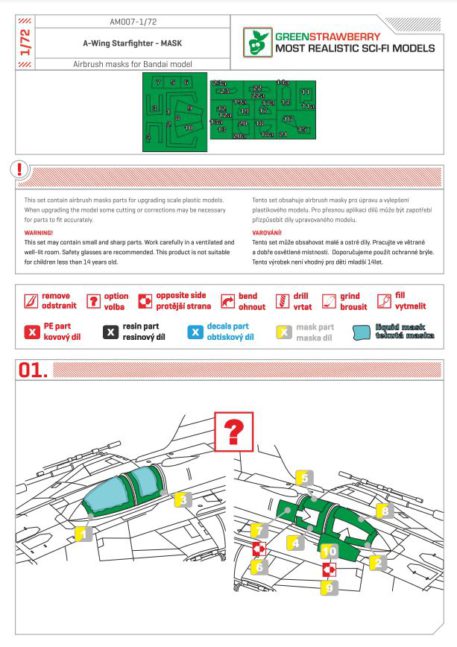 Green Strawberry 1/72 Star Wars A-Wing Starfighter Mask for BANDAI GSW-AM7 Instructions Page 1