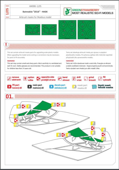 Green Strawberry Painting Masks for 1/25 scale Batmobile from Batman vs. Superman Movie 2016 GSW-AM6 Placement